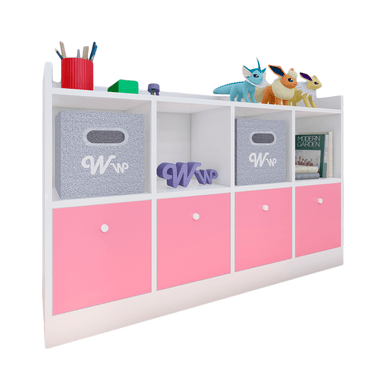 ORGANIZADOR WONDER WOOD MUEBLERÍA COMODA JUGUETERO MONTESSORI 4 COMPARTIMIENTOS Y 4 CAJONES MELAMINA /ROSA BLANCO