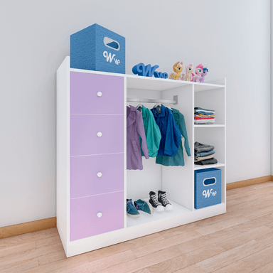 CLÓSET WONDER WOOD MUEBLERÍA ORGANIZADOR MONTESSORI 3 COMPARTIMIENTOS Y 4 CAJONES MELAMINA /LILA NIÑOS Y NIÑAS BLANCO - 2
