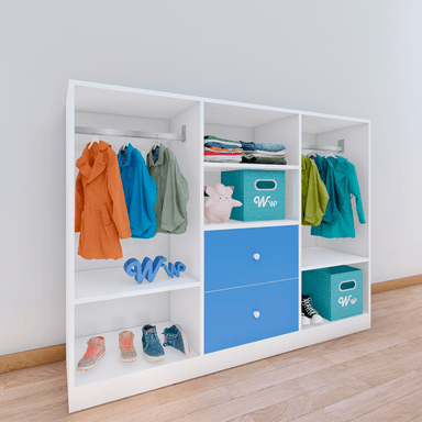 CLÓSET WONDER WOOD MUEBLERÍA ORGANIZADOR MONTESSORI 4 COMPARTIMIENTOS Y 2 CAJONES MELAMINA NIÑOS Y NIÑAS BLANCA AZUL - 2