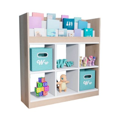 ORGANIZADOR WONDER WOOD MUEBLERÍA JUGUETERO CHANA CON PORTACUENTOS VINTAGE MONTESSORI NATURAL RÚSTICO
