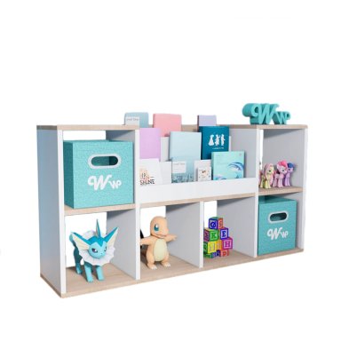 ORGANIZADOR WONDER WOOD MUEBLERÍA JUGUETERO LU CON PORTACUENTOS VINTAGE MONTESSORI NATURAL RÚSTICO