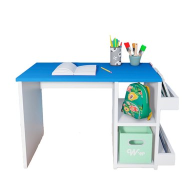 ESCRITORIO WONDER WOOD MUEBLERÍA BLANCO/AZUL CON 2 COMPARTIMIENTOS Y 2 PORTACUENTOS PARA NIÑOS