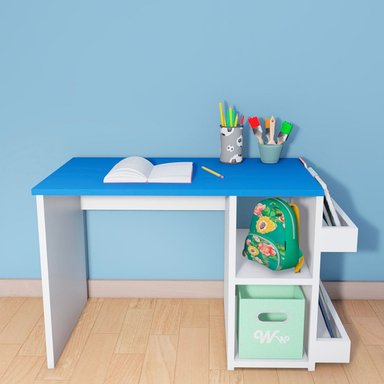 ESCRITORIO WONDER WOOD MUEBLERÍA BLANCO/AZUL CON 2 COMPARTIMIENTOS Y 2 PORTACUENTOS PARA NIÑOS - 2