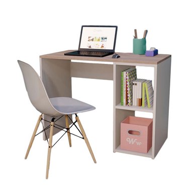 ESCRITORIO WONDER WOOD MUEBLERÍA BLANCO/NATURAL HARVEY + SILLA CON 2 COMPARTIMIENTOS