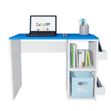 ESCRITORIO WONDER WOOD MUEBLERÍA BLANCO/AZUL HARVEY CON 2 COMPARTIMIENTOS Y 2 PORTALIBROS