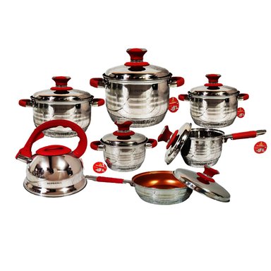 SET OLLAS SUPREMA SU-TC020-14PC-RJ ROJO 14 PIEZAS ACERO INOXIDABLE