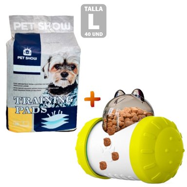 PAÑAL PERRO Y GATO SASHIJA PISO ABSORBENTE L Y JUGUETE DISPENSADOR PREMIO RODANTE AM