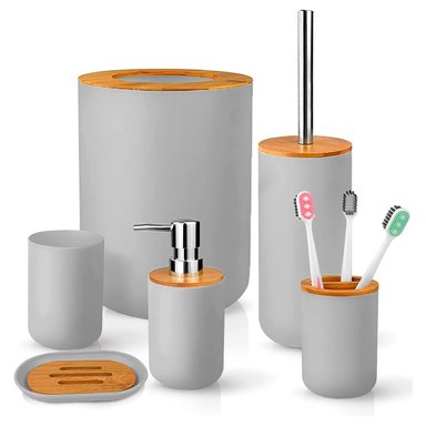 KIT DE 6 ACCESORIOS DE BAÑO MODERNO O51 PLOMO