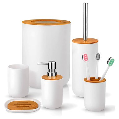 KIT DE 6 ACCESORIOS DE BAÑO MODERNO O51 BLANCO