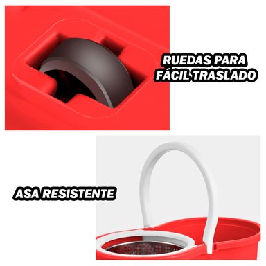 TRAPEADOR CON ESCURRIDOR GIRATORIO AUTOMÁTICO 2 MOPAS ROJO 88 Y COLGADOR DE REGALO - 4