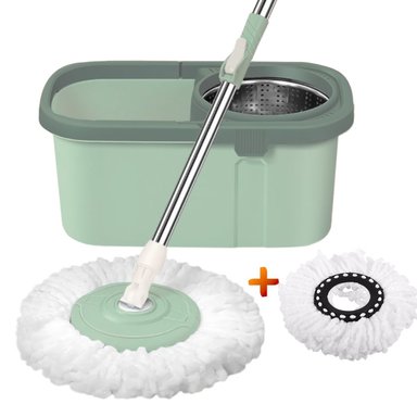 SET LIMPIEZA SASHIJA BALDE ESCURRIDOR + TRAPEADOR GIRATORIO AUTOMÁTICO CUADRADO VERDE AGUA