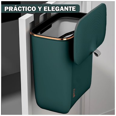 TACHO DE BASURA COLGANTE PAPELERA CONTENEDOR CON TAPA VERDE H01 - 2