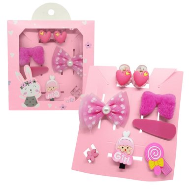 SET DE 8 GANCHITOS KAWAII PARA NIÑAS ACCESORIO DE CABELLO S47 ROSA-CORAZÓN