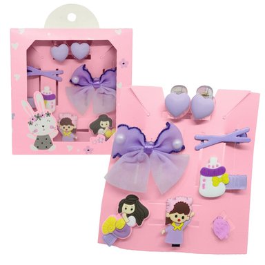 SET DE 8 GANCHITOS KAWAII PARA NIÑAS ACCESORIO DE CABELLO S47 MORADO-SIRENA