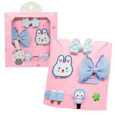 SET DE 8 GANCHITOS KAWAII PARA NIÑAS ACCESORIO DE CABELLO S47 CELESTE-CONEJO