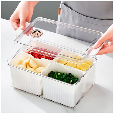 CAJA ORGANIZADOR SASHIJA MULTICOLOR CONTENEDOR ALIMENTOS FRUTAS CON TAPA 4 DIVISIONES F30