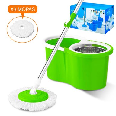 TRAPEADOR CON ESCURRIDOR GIRATORIO AUTÓMATICO 3 MOPAS VERDE 88 - 1