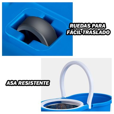 TRAPEADOR CON ESCURRIDOR GIRATORIO 2 MOPAS CELESTE 88 Y COLGADOR DE REGALO - 2