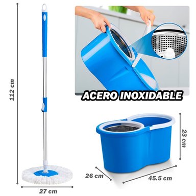 TRAPEADOR CON ESCURRIDOR GIRATORIO 2 MOPAS CELESTE 88 Y COLGADOR DE REGALO - 5