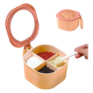 CAJA CONTENEDOR DE CONDIMENTOS CON 4 COMPARTIMIENTOS + CUCHARAS MELÓN