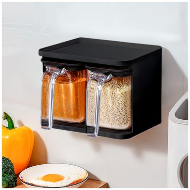 CONDIMENTERO COLGANTE MODERNO CON CUCHARAS Y ADHESIVO NEGRO F48