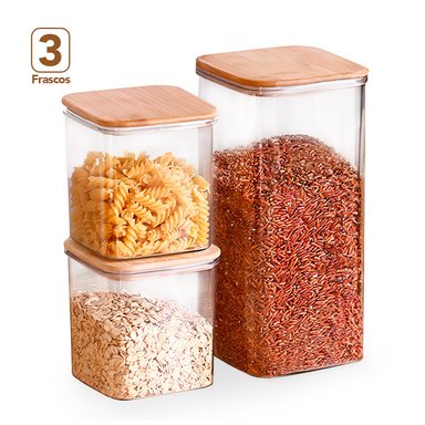 SET DE 3 CONTENEDORES SASHIJA FRASCOS HERMÉTICOS CUADRADO C84