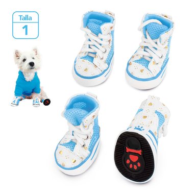 ZAPATOS PARA PERROS MASCOTAS ANTIDESLIZANTE CELESTE TALLA 1 JJ3