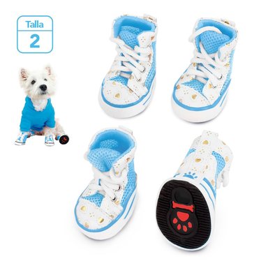 ZAPATOS PARA PERROS MASCOTAS ANTIDESLIZANTE CELESTE TALLA 2 JJ3