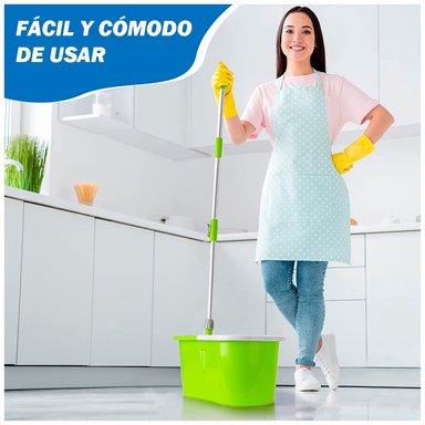 TRAPEADOR CON ESCURRIDOR GIRATORIO AUTÓMATICO 2 MOPAS VERDE 88S - 3