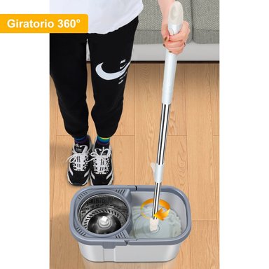 BALDE ESCURRIDOR TRAPEADOR GIRATORIO AUTOMÁTICO CUADRADO PLOMO - 2