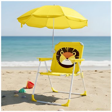 SILLA PARA NIÑOS PLEGABLE CON SOMBRILLA DISEÑO LEON AMARILLO XC6