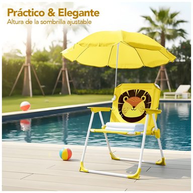 SILLA PARA NIÑOS PLEGABLE CON SOMBRILLA DISEÑO LEON AMARILLO XC6 - 2