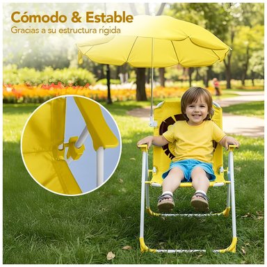 SILLA PARA NIÑOS PLEGABLE CON SOMBRILLA DISEÑO LEON AMARILLO XC6 - 3