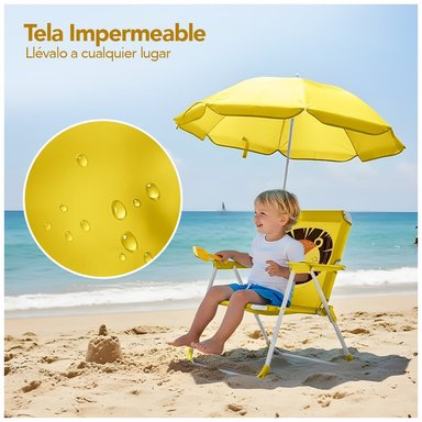 SILLA PARA NIÑOS PLEGABLE CON SOMBRILLA DISEÑO LEON AMARILLO XC6 - 4