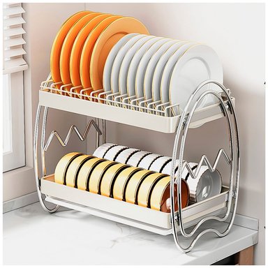 ESCURRIDOR PLATOS SASHIJA BEIGE 2 NIVELES CON BANDEJA DRENAJE A22