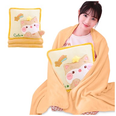 ALMOHADA SASHIJA AMARILLO CON MANTA KAWAII 2 1 DISEÑO GATO P63
