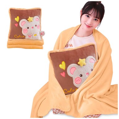 ALMOHADA SASHIJA MARRÓN CON MANTA KAWAII 2 1 DISEÑO RATON P63