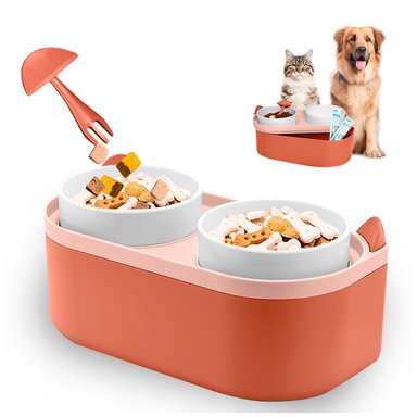 PLATO PERRO Y GATO ELEVADO DOBLE BASE ROSADO MM3 SASHIJA