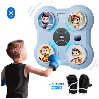 MÁQUINA BOXEO SASHIJA MUSICAL NIÑOS BLUETOOTH Y GUANTES REGALO CELESTE RZ1