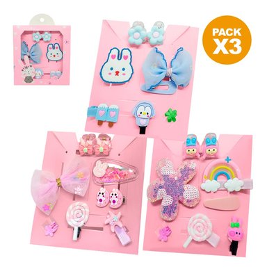PACK X3 SET 8 GANCHITOS KAWAII PARA NIÑAS ALT S47