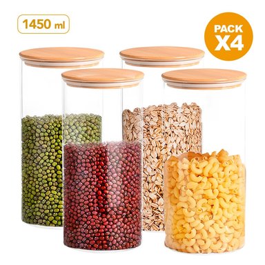 PACK SASHIJA X4 FRASCO HERMÉTICO CIRCULAR TAPER DE COCINA 1450 ML H67