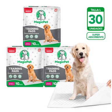 PACK X3 PAÑALES PARA MASCOTAS SUPER ABSORBENTE MAGIC PET TALLA L 60X60 30 UND HY6