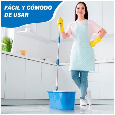 TRAPEADOR CON ESCURRIDOR GIRATORIO AUTÓMATICO 2 MOPAS CELESTE 88S - 3