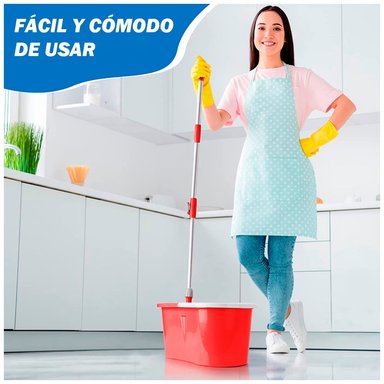 TRAPEADOR CON ESCURRIDOR GIRATORIO AUTÓMATICO 2 MOPAS ROJO 88S - 3