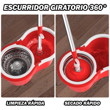 TRAPEADOR CON ESCURRIDOR GIRATORIO AUTÓMATICO 2 MOPAS ROJO 88S - 4
