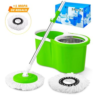 TRAPEADOR CON ESCURRIDOR GIRATORIO VERDE 88S Y MOPA DE REGALO