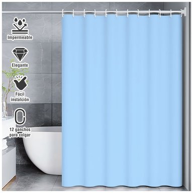 CORTINA DE BAÑO MODERNA IMPERMEABLE ACCESORIO PARA DUCHA U11 CELESTE