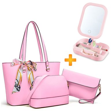 CARTERA PARA MUJER 3 PIEZAS RS 08G Y JOYERO CON ESPEJO LED RS A31