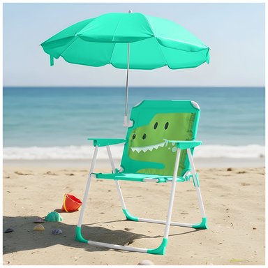 SILLA PARA NIÑOS PLEGABLE CON SOMBRILLA DISEÑO DINO VERDE XC6