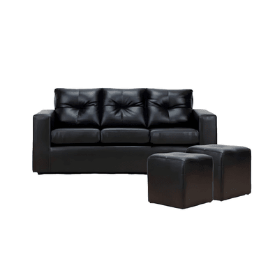 SOFA HOGARYSPACIOS 2 CUERPOS NEGRO + 2 PUFF POMPE